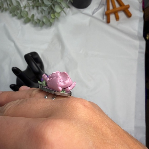 Floral Pink and Purple Ring from polymer clay - Picture 4 of 8